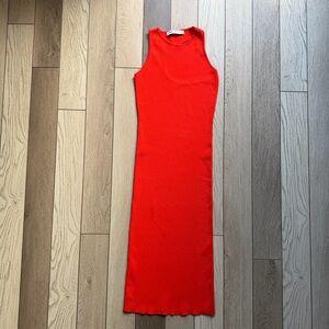 Zara Vibrant Orange Sleeveless Midi Dress
